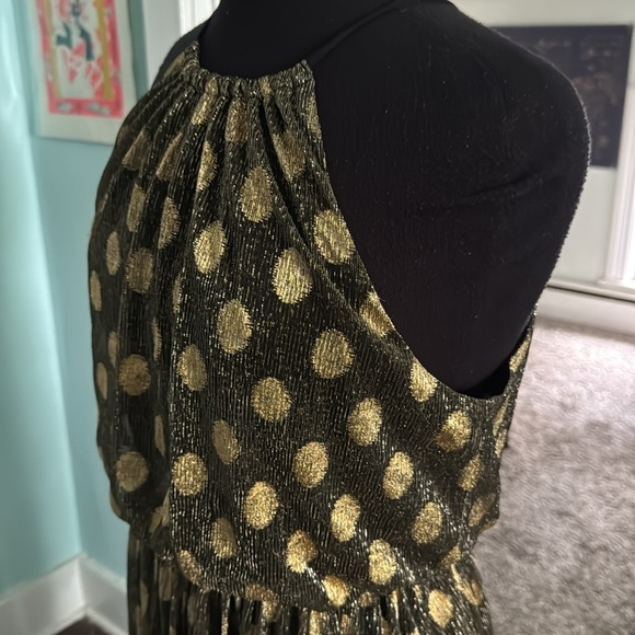 Sunday in Brooklyn, Long, gold black polkadot elastic waist cocktail dress M - Picture 2 of 7